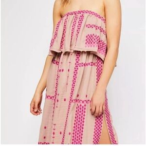 Free People womans Wild Romance Pink Strapless Midi Dress size XS